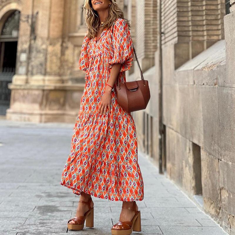 Summer Women's Vintage Printed Bohemian Dress Elegant