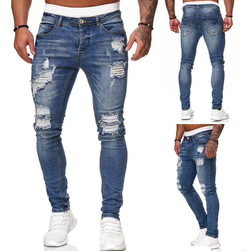Vintage Wash Solid Denim Trouser Mens Casual