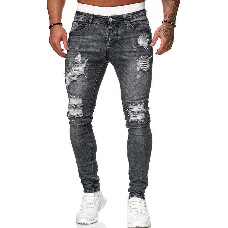 Vintage Wash Solid Denim Trouser Mens Casual