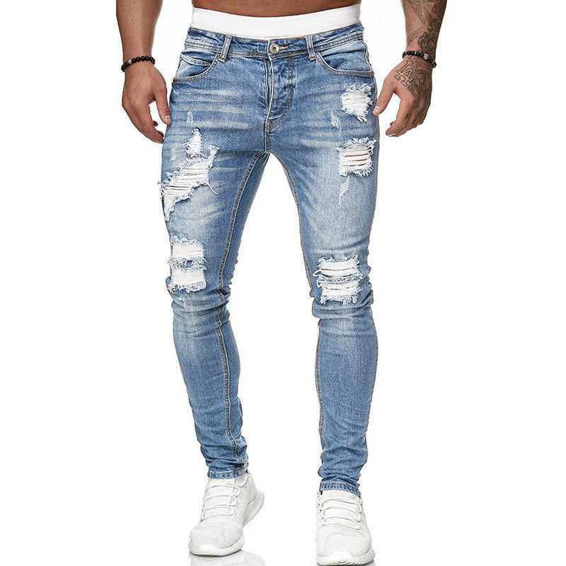 Vintage Wash Solid Denim Trouser Mens Casual