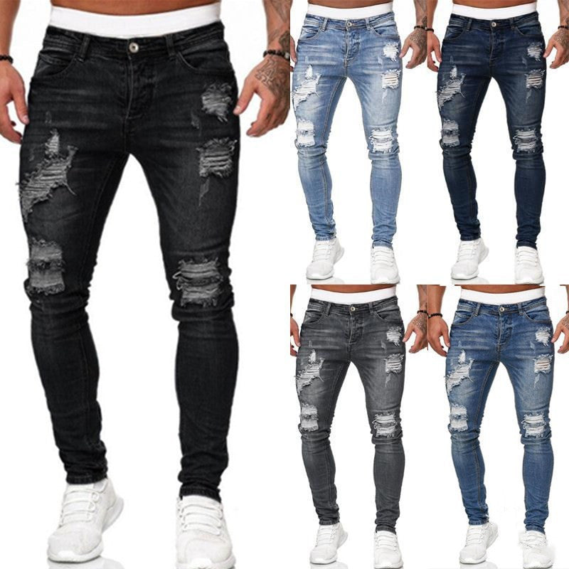 Vintage Wash Solid Denim Trouser Mens Casual