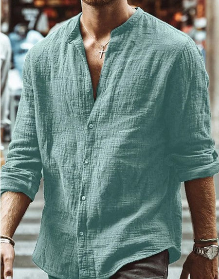 Men's Long Sleeve Shirt With Button Casual Solid Color Tops