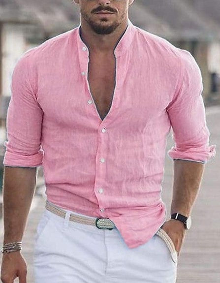 Men's Long Sleeve Shirt With Button Casual Solid Color Tops