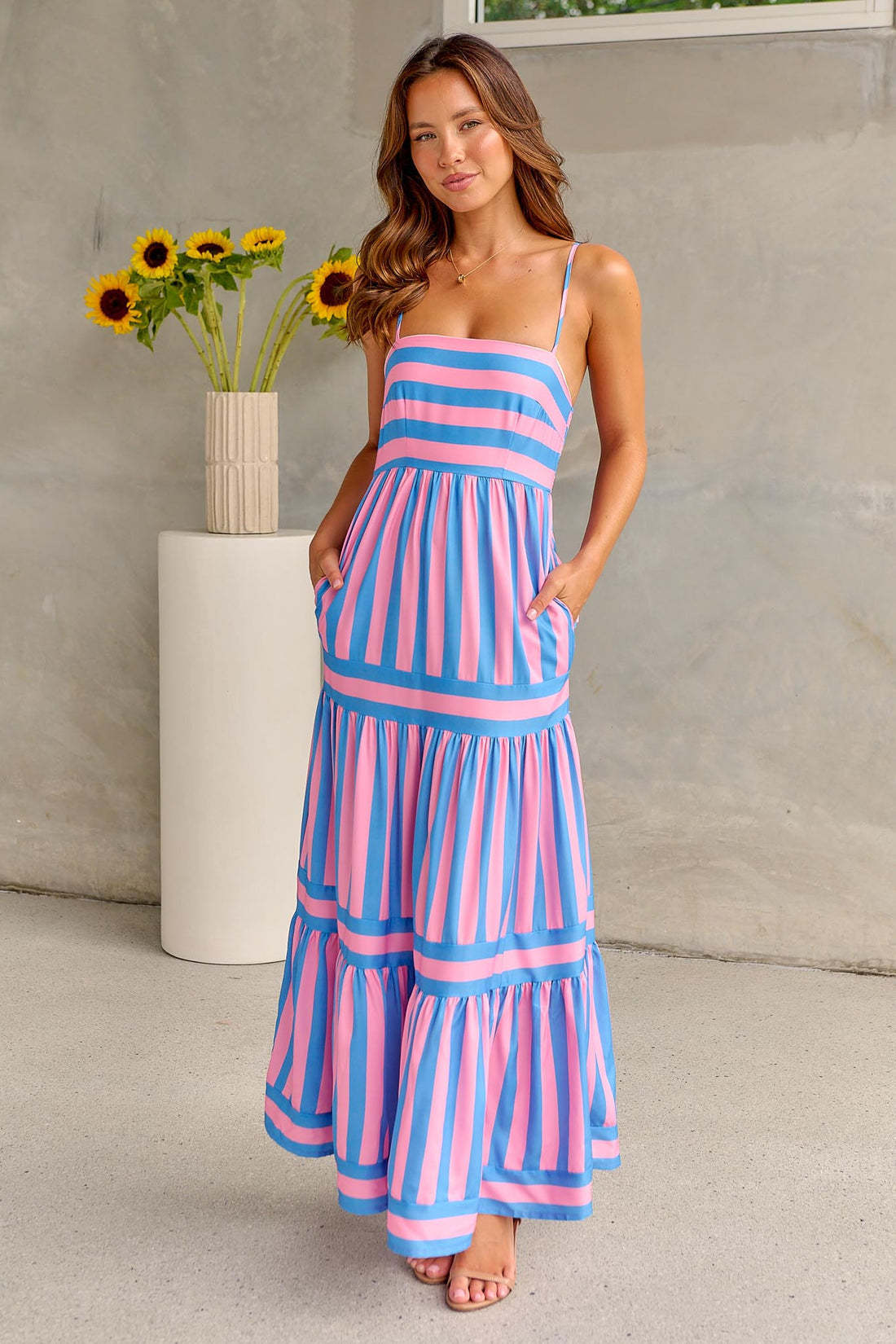 Striped Suspender Dress with Pockets