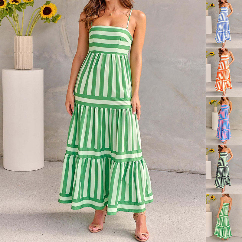 Striped Suspender Dress with Pockets