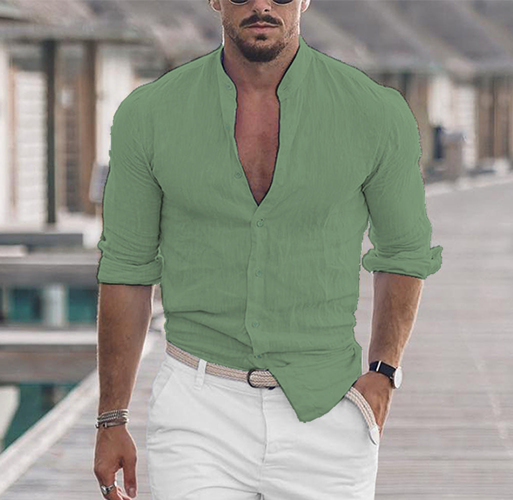 Men's Long Sleeve Shirt With Button Casual Solid Color Tops