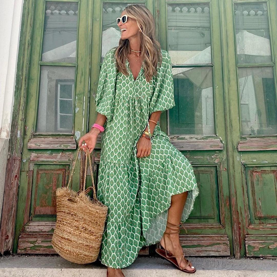 Summer Women's Vintage Printed Bohemian Dress Elegant