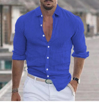 Men's Long Sleeve Shirt With Button Casual Solid Color Tops
