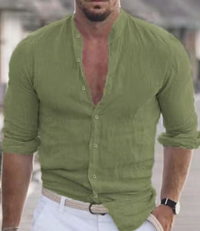 Men's Long Sleeve Shirt With Button Casual Solid Color Tops