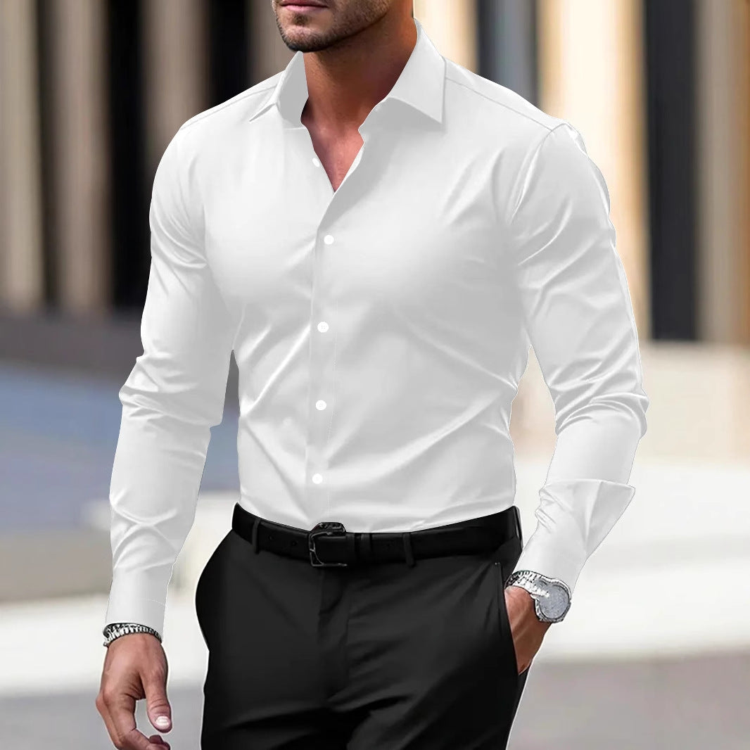 Men's Shirt Business Button Down Shirt Summer Solid Color Long Sleeve