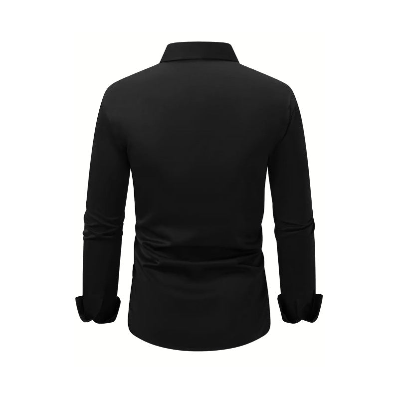 Men's Shirt Business Button Down Shirt Summer Solid Color Long Sleeve