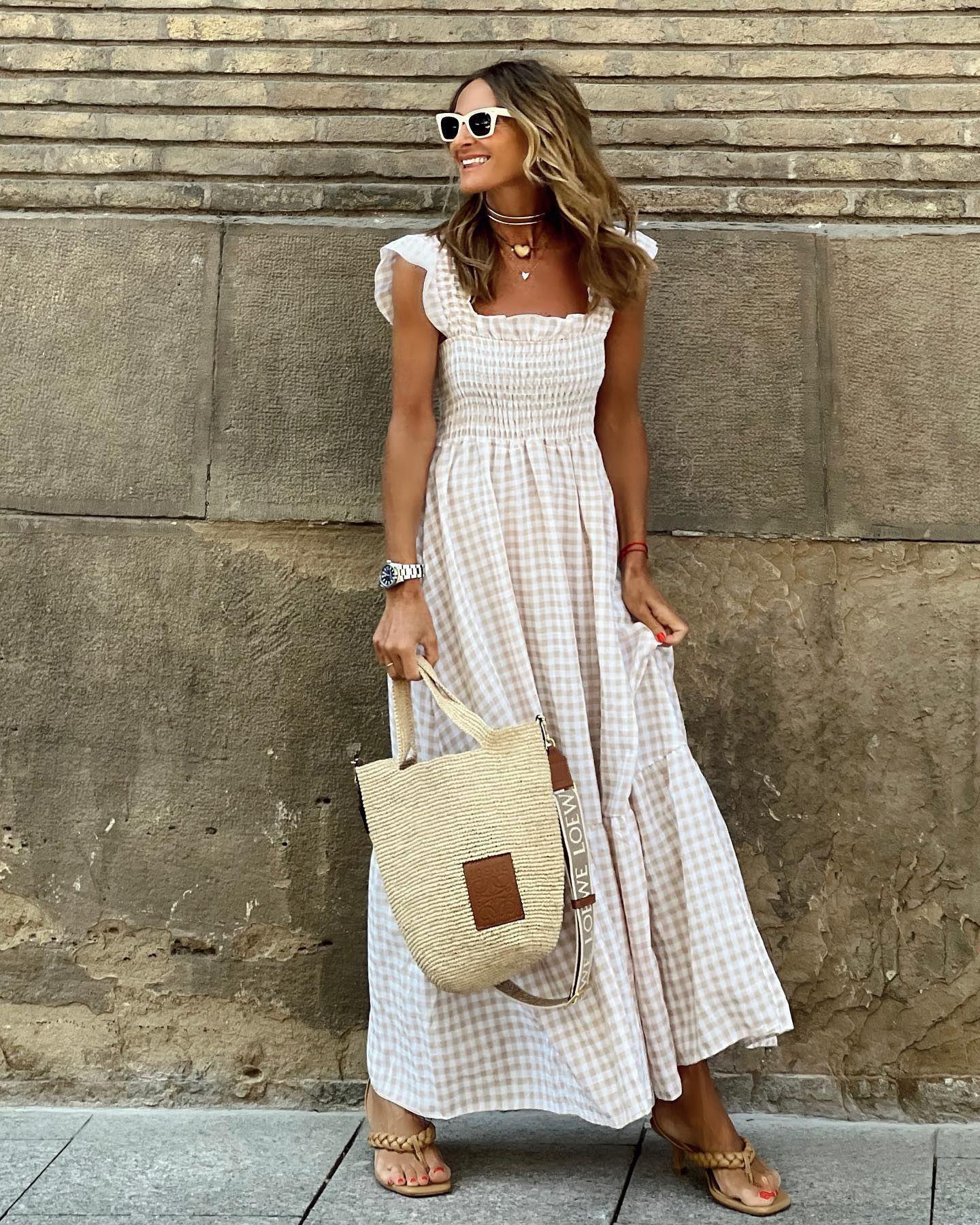 Summer Plaid Print Pleated Ruffle Dress INS Fashion Sleeveless