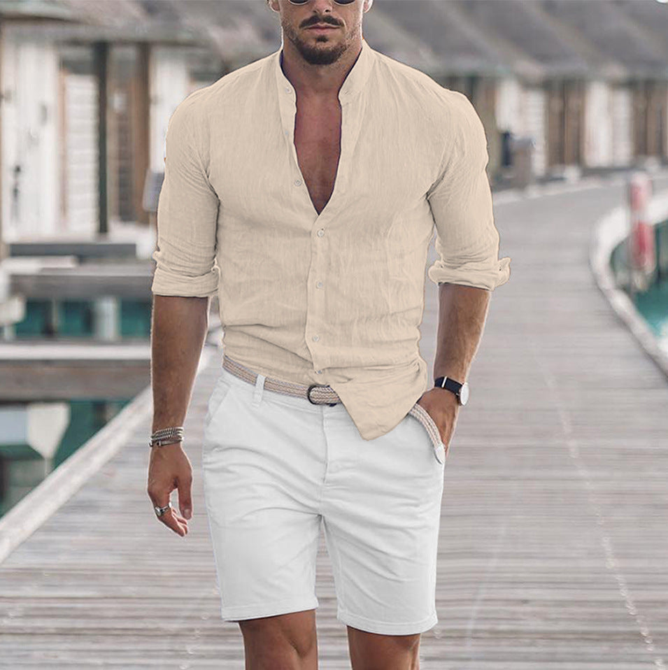 Men's Long Sleeve Shirt With Button Casual Solid Color Tops