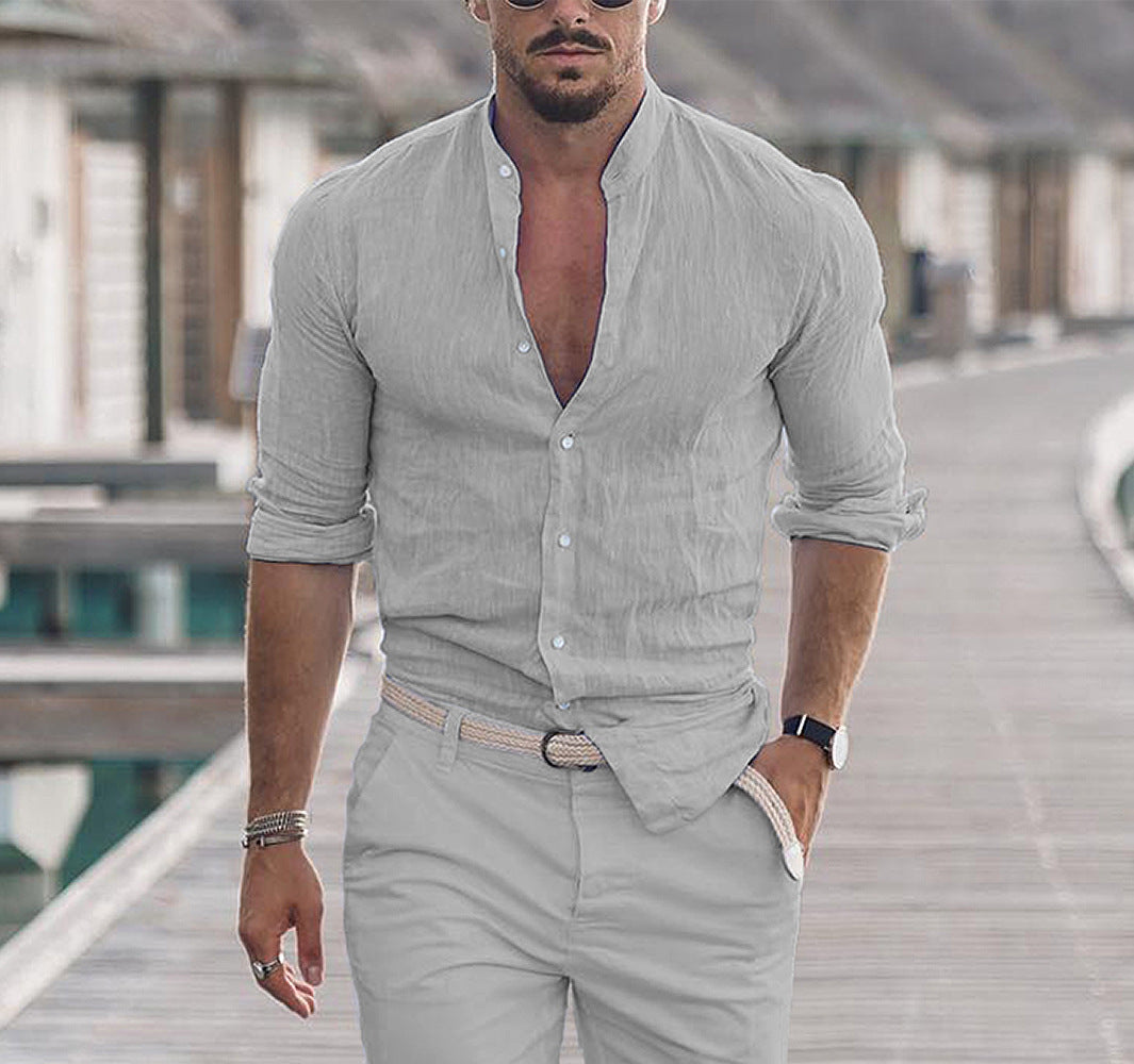 Men's Long Sleeve Shirt With Button Casual Solid Color Tops