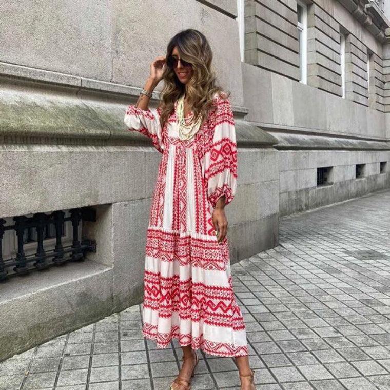 Summer Women's Vintage Printed Bohemian Dress Elegant