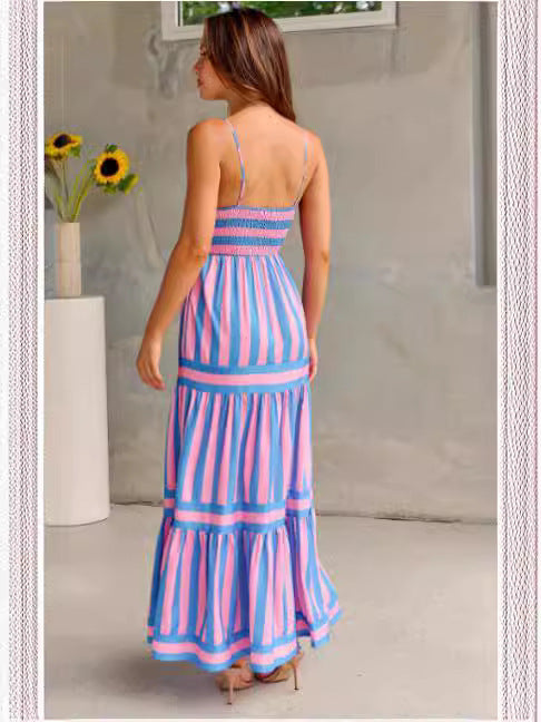 Striped Suspender Dress with Pockets