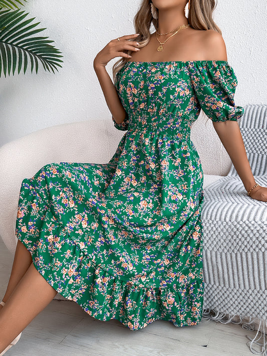 Floral Ruffle Summer Dress-Square Neck