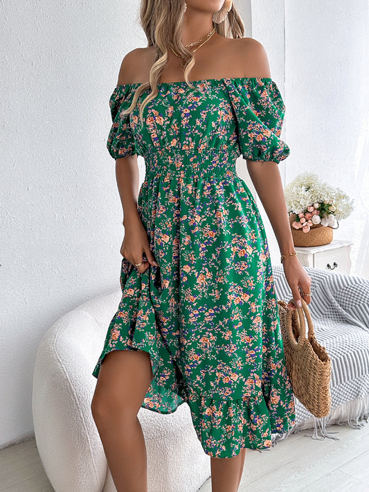Floral Ruffle Summer Dress-Square Neck