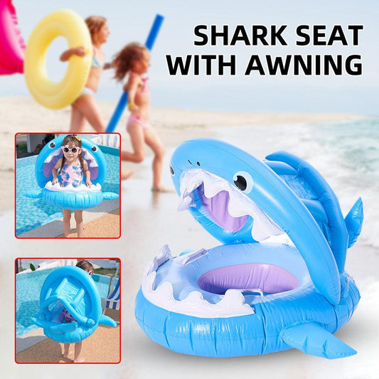 Inflatable Swimming Ring For Kids With Awning Shark Seat